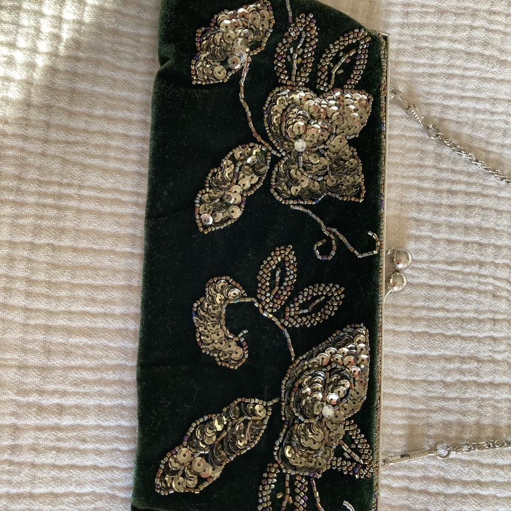 VINTAGE Black Velvet & Sequins Wristlet